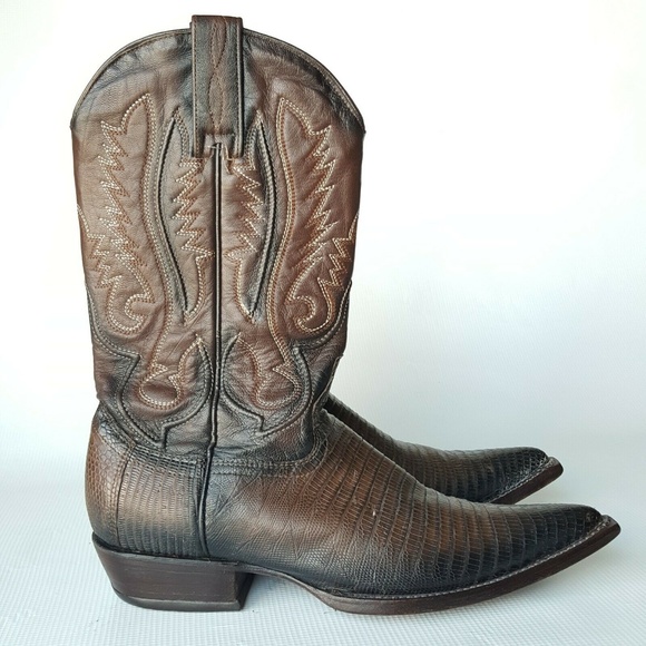 Los Altos Genuine Lizard Teju Cowboy Boots Size 6